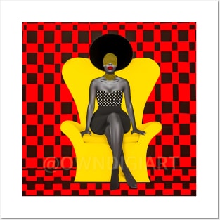 Afrocentric Abstract Print - Elegant Woman with Afro on Chair Posters and Art